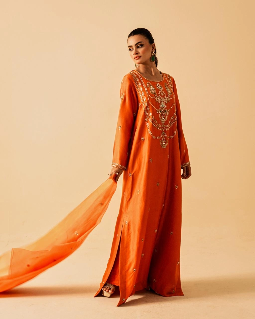 Tangerine Long Kameez (Dahlia)